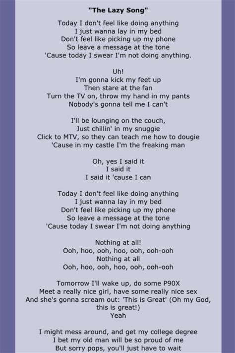 bruno mars the lazy song lyrics.